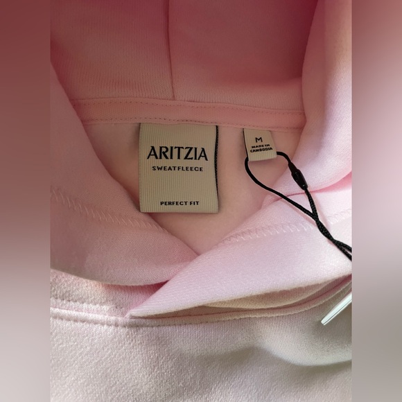 Aritzia Cozy Sweatfleece Perfect Hoodie Light Pink Embroidered Logo NWT - Picture 7 of 12